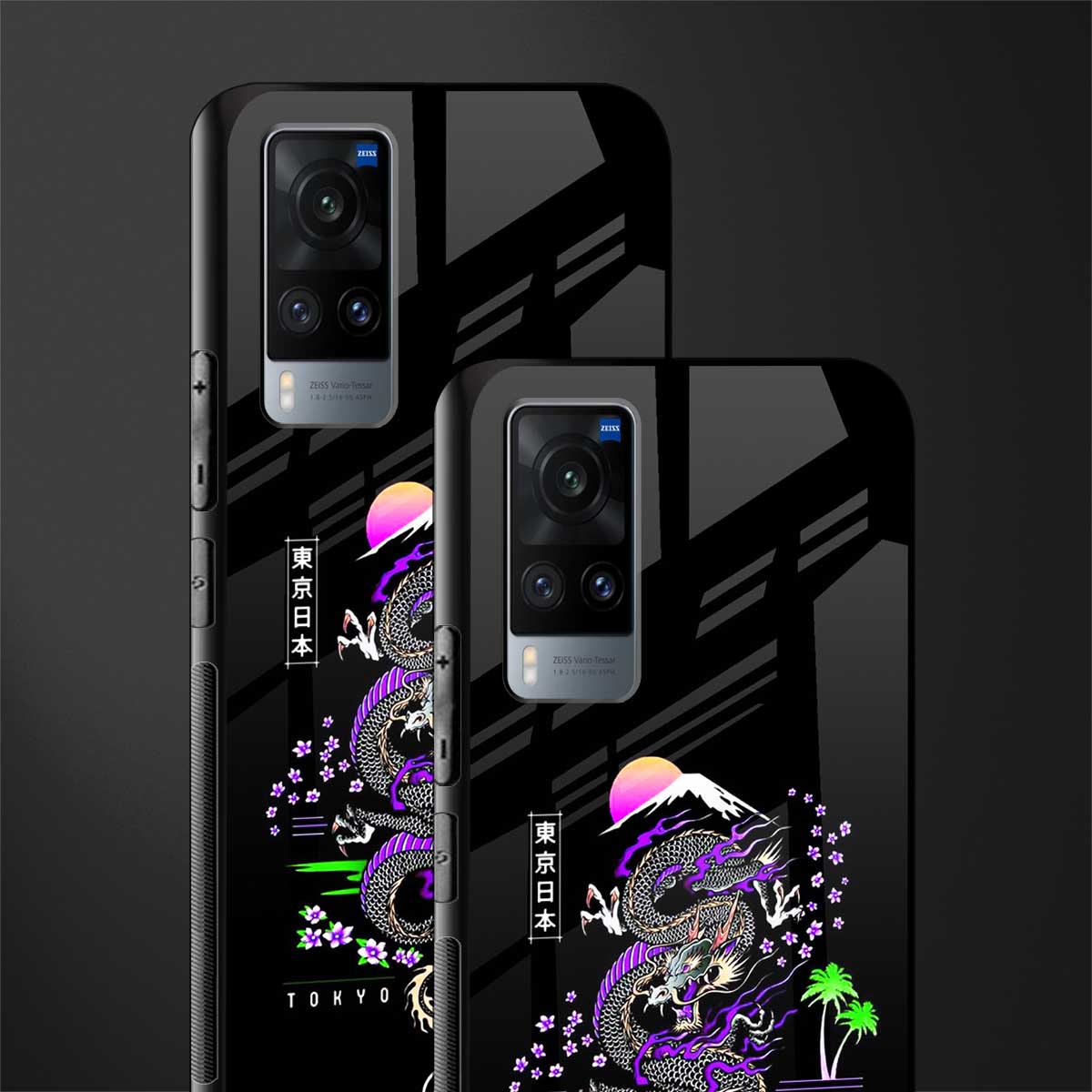 tokyo japan purple dragon black glass case for vivo x60 image-2
