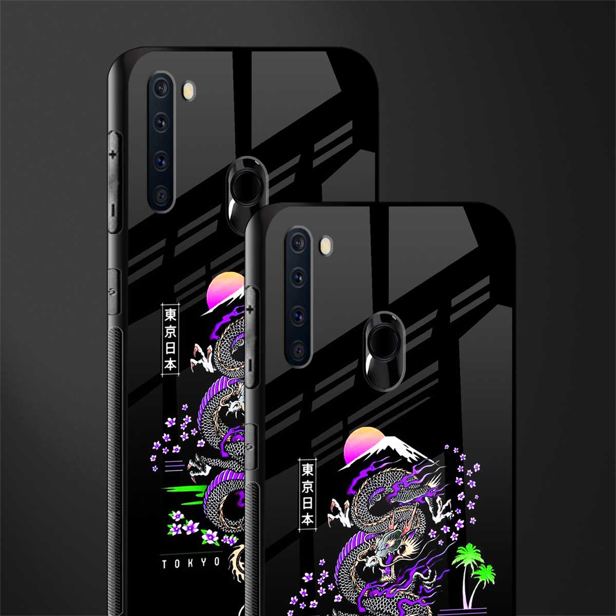 tokyo japan purple dragon black glass case for samsung a21 image-2