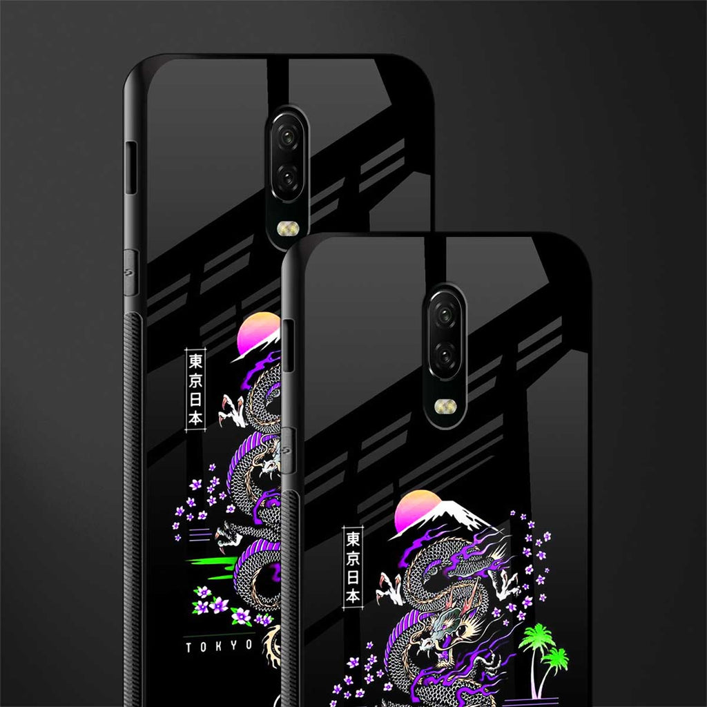 tokyo japan purple dragon black glass case for oneplus 6t image-2