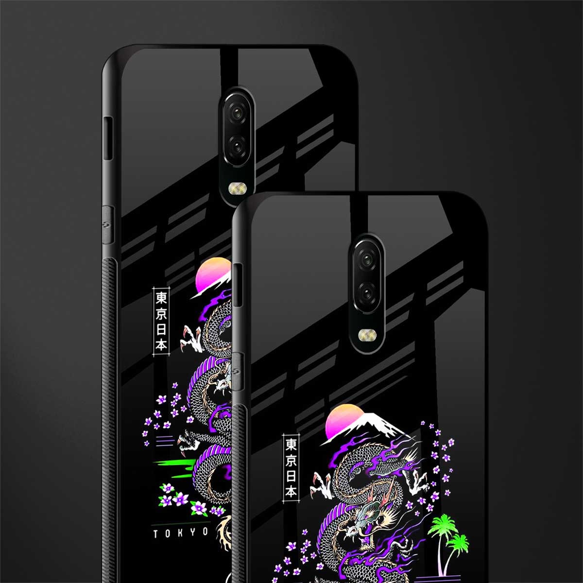 tokyo japan purple dragon black glass case for oneplus 6t image-2