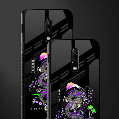 tokyo japan purple dragon black glass case for oneplus 6t image-2