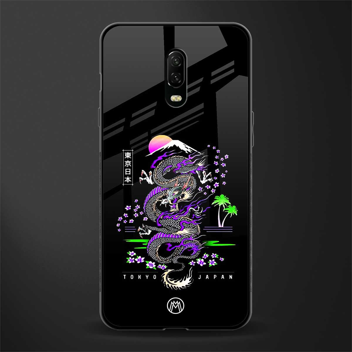 tokyo japan purple dragon black glass case for oneplus 6t image