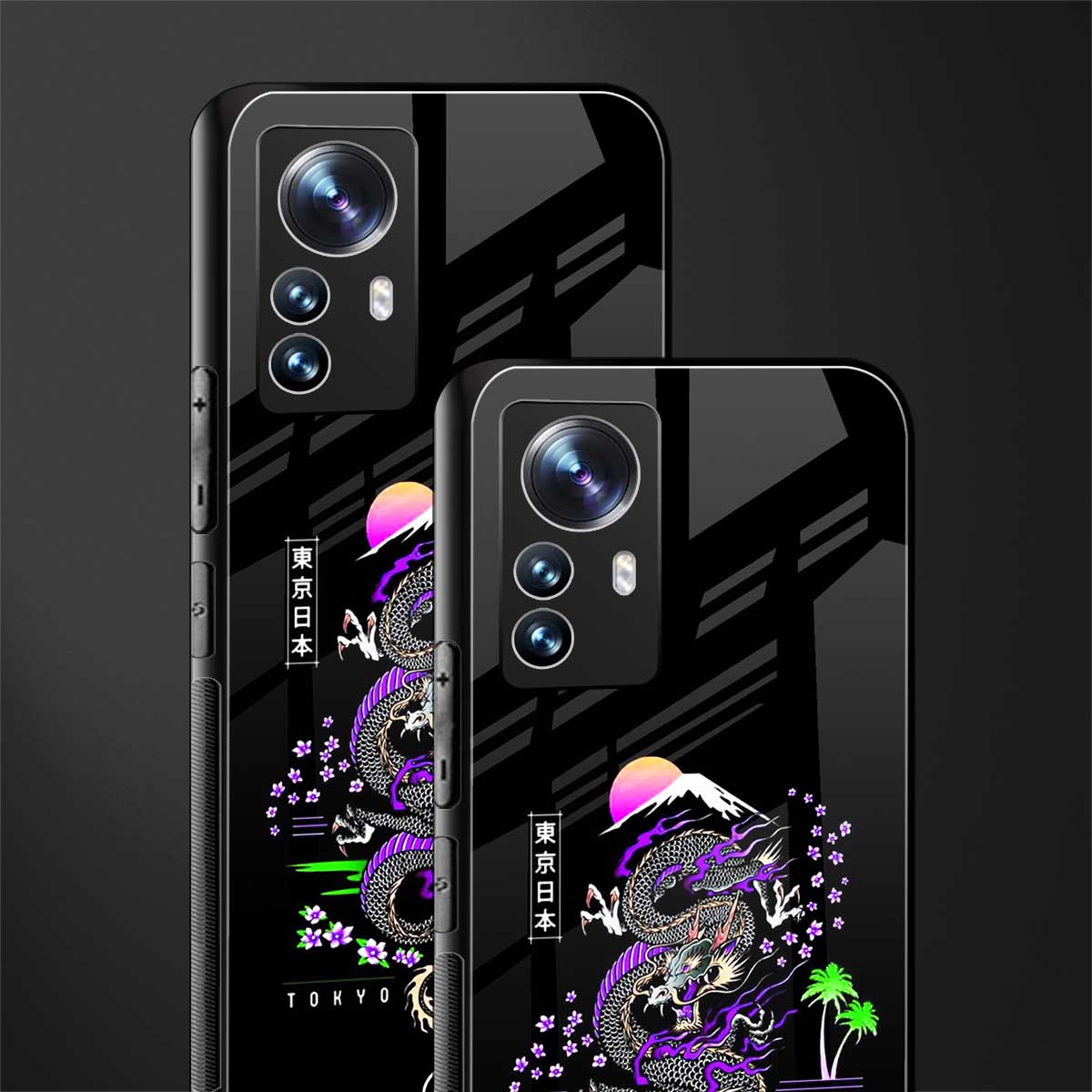 tokyo japan purple dragon black back phone cover | glass case for xiaomi 12 pro