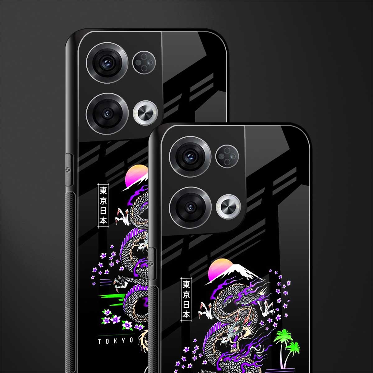 tokyo japan purple dragon black back phone cover | glass case for oppo reno 8