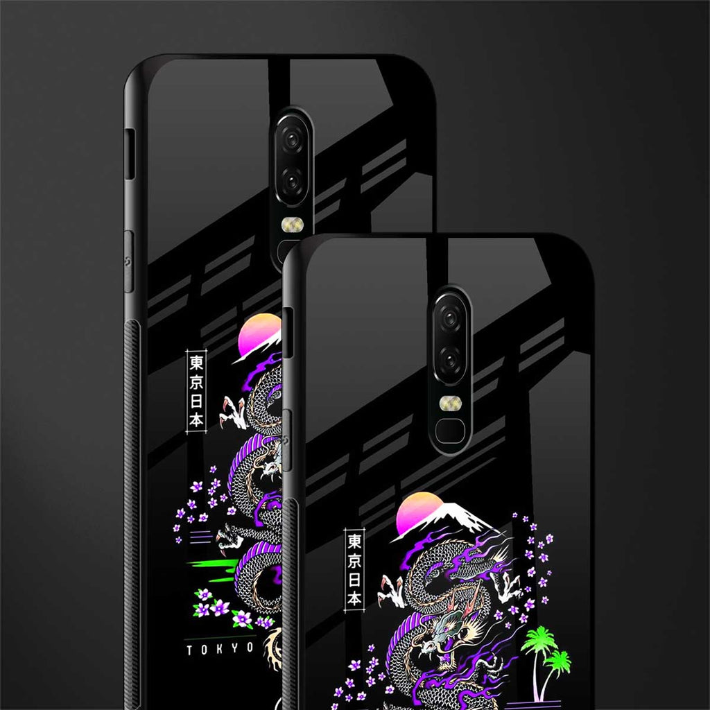 tokyo japan purple dragon black glass case for oneplus 6 image-2