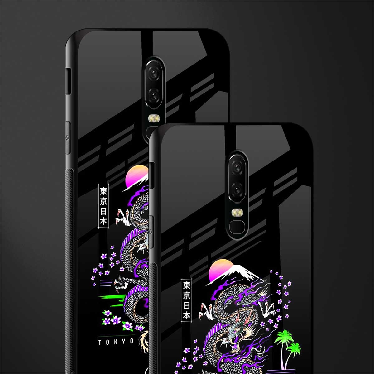 tokyo japan purple dragon black glass case for oneplus 6 image-2