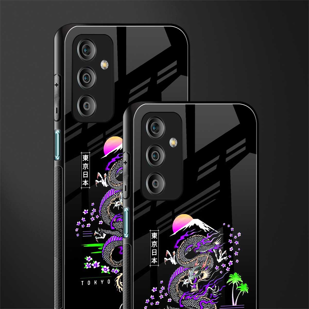 tokyo japan purple dragon black back phone cover | glass case for samsung galaxy f23 5g