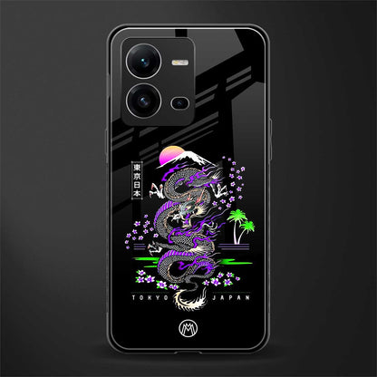 tokyo japan purple dragon black back phone cover | glass case for vivo v25-5g