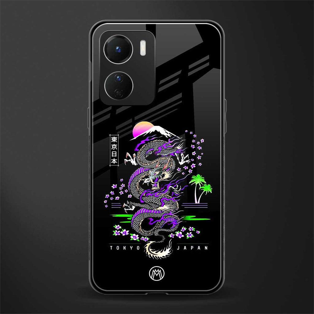 tokyo japan purple dragon black back phone cover | glass case for vivo y16
