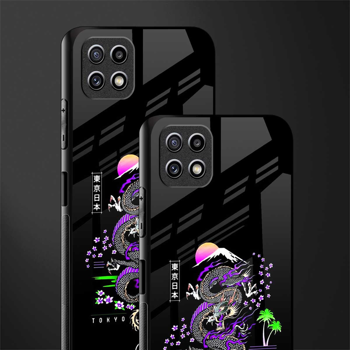 tokyo japan purple dragon black back phone cover | glass case for samsung galaxy f42