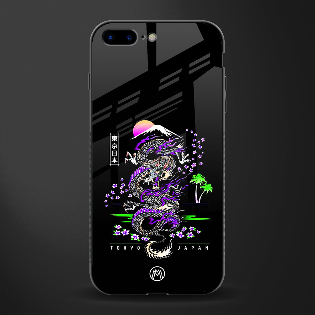 tokyo japan purple dragon black glass case for iphone 8 plus image