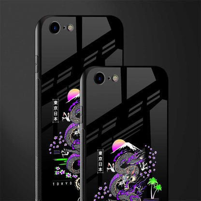 tokyo japan purple dragon black glass case for iphone se 2020 image-2