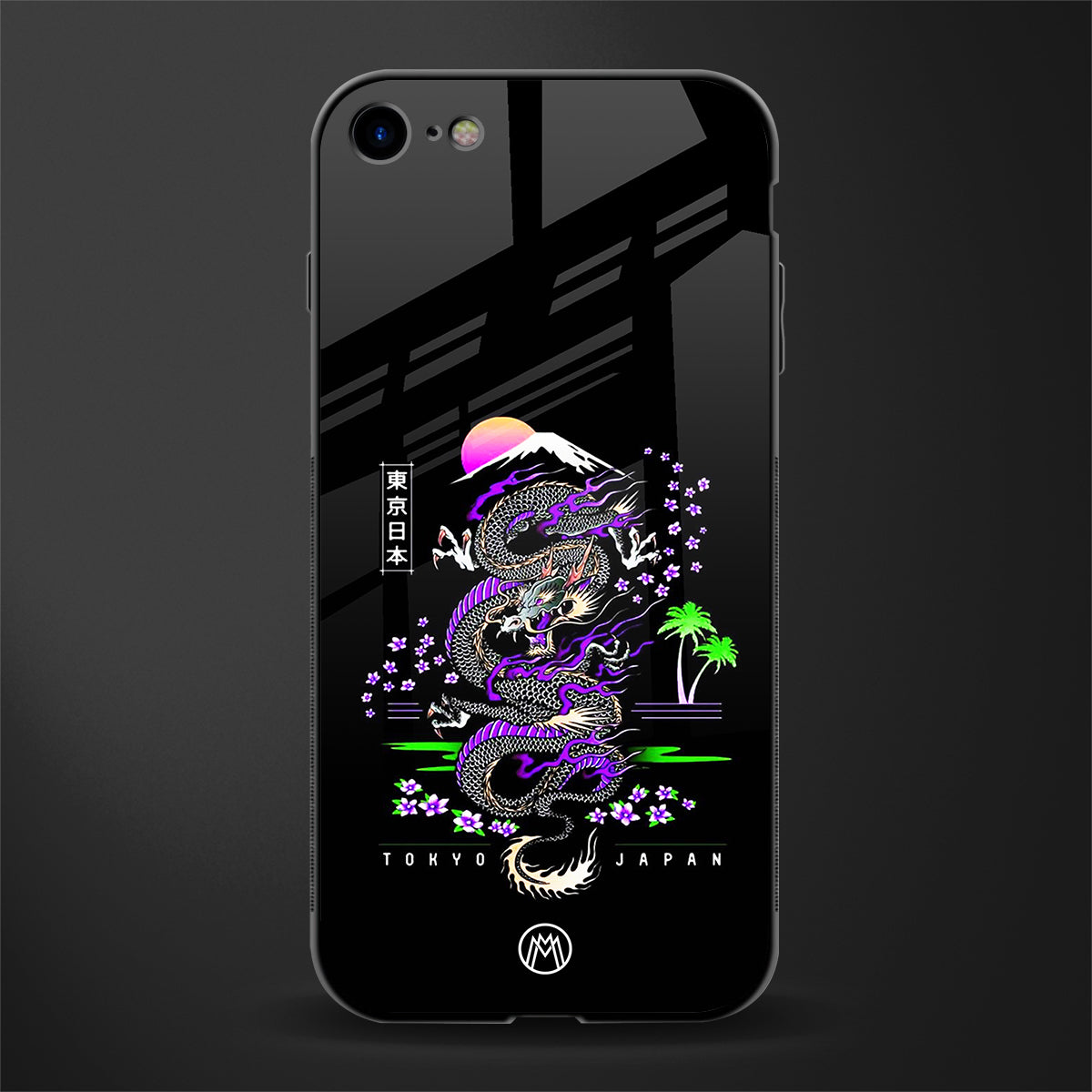 tokyo japan purple dragon black glass case for iphone se 2020 image