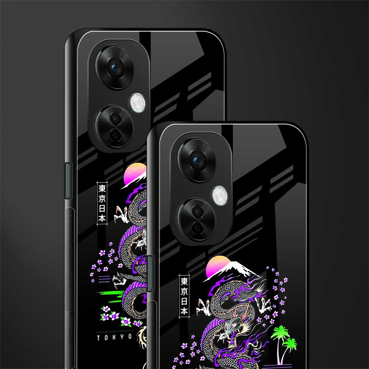 tokyo japan purple dragon black back phone cover | glass case for oneplus nord ce 3 lite