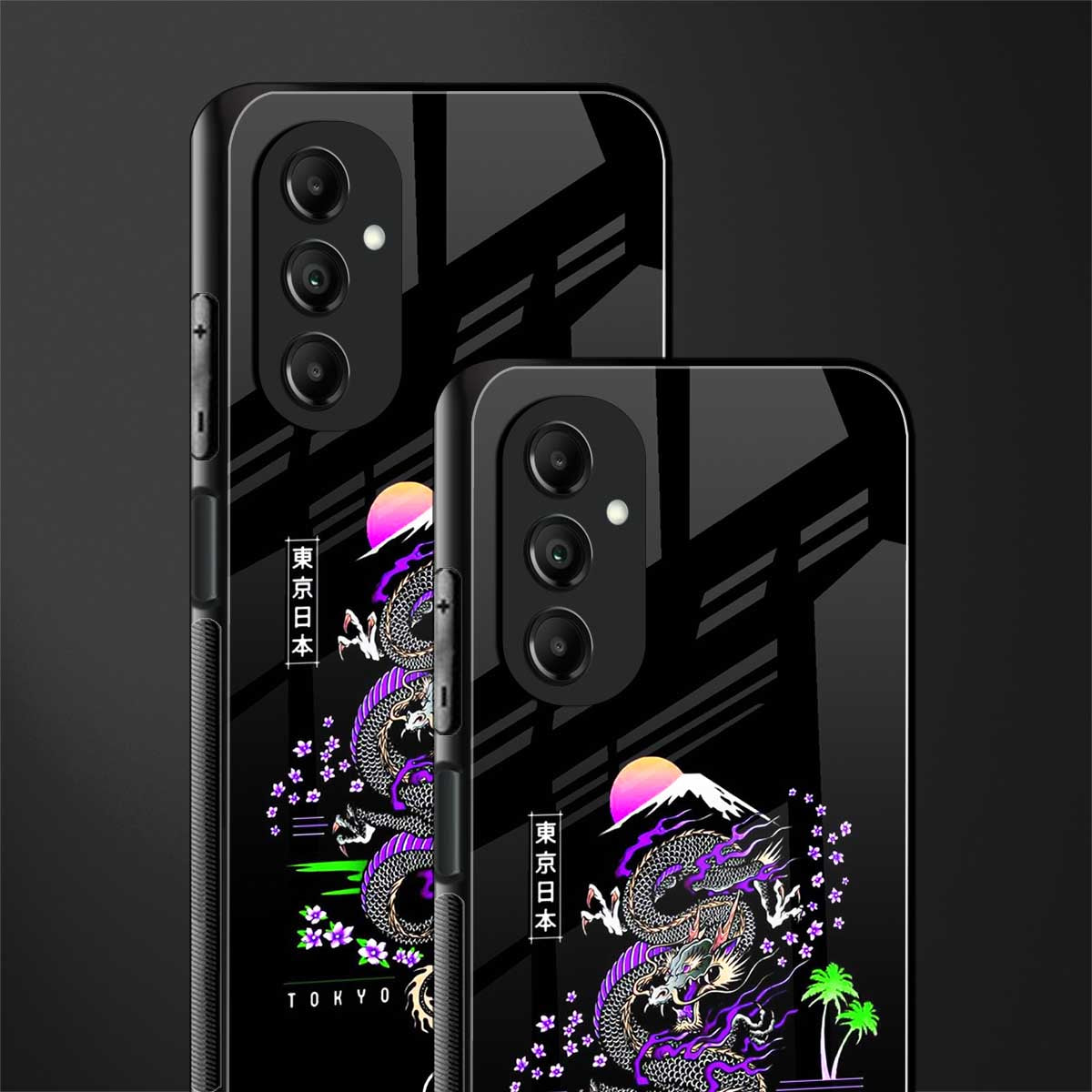 tokyo japan purple dragon black back phone cover | glass case for samsung galaxy a14 5g