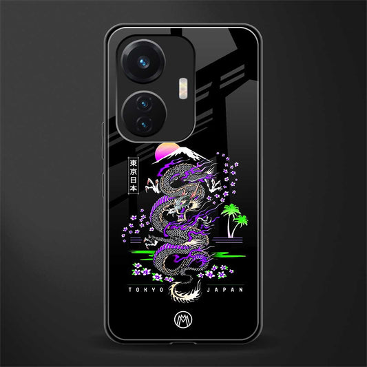 tokyo japan purple dragon black back phone cover | glass case for vivo t1 44w 4g