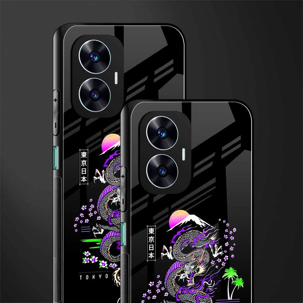 tokyo japan purple dragon black back phone cover | glass case for realme c55