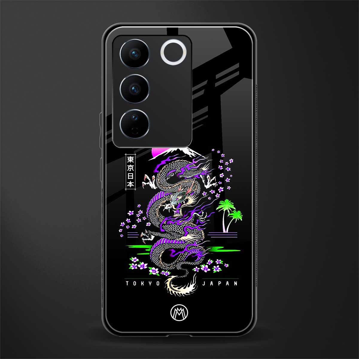 tokyo japan purple dragon black back phone cover | glass case for vivo v27 pro 5g