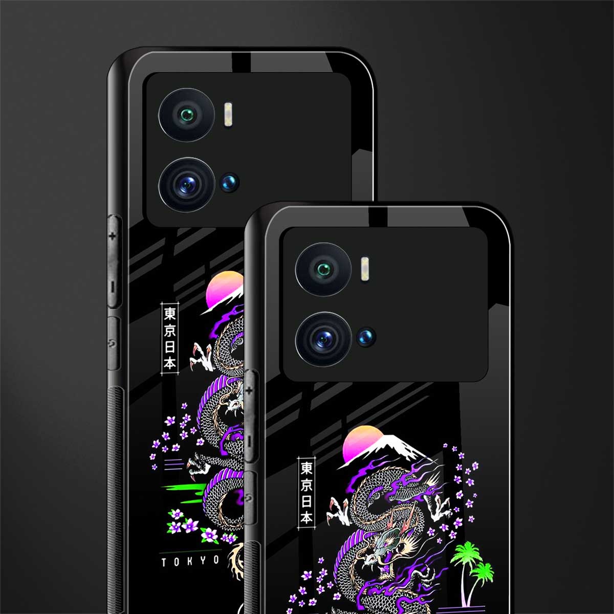 tokyo japan purple dragon black back phone cover | glass case for iQOO 9 Pro