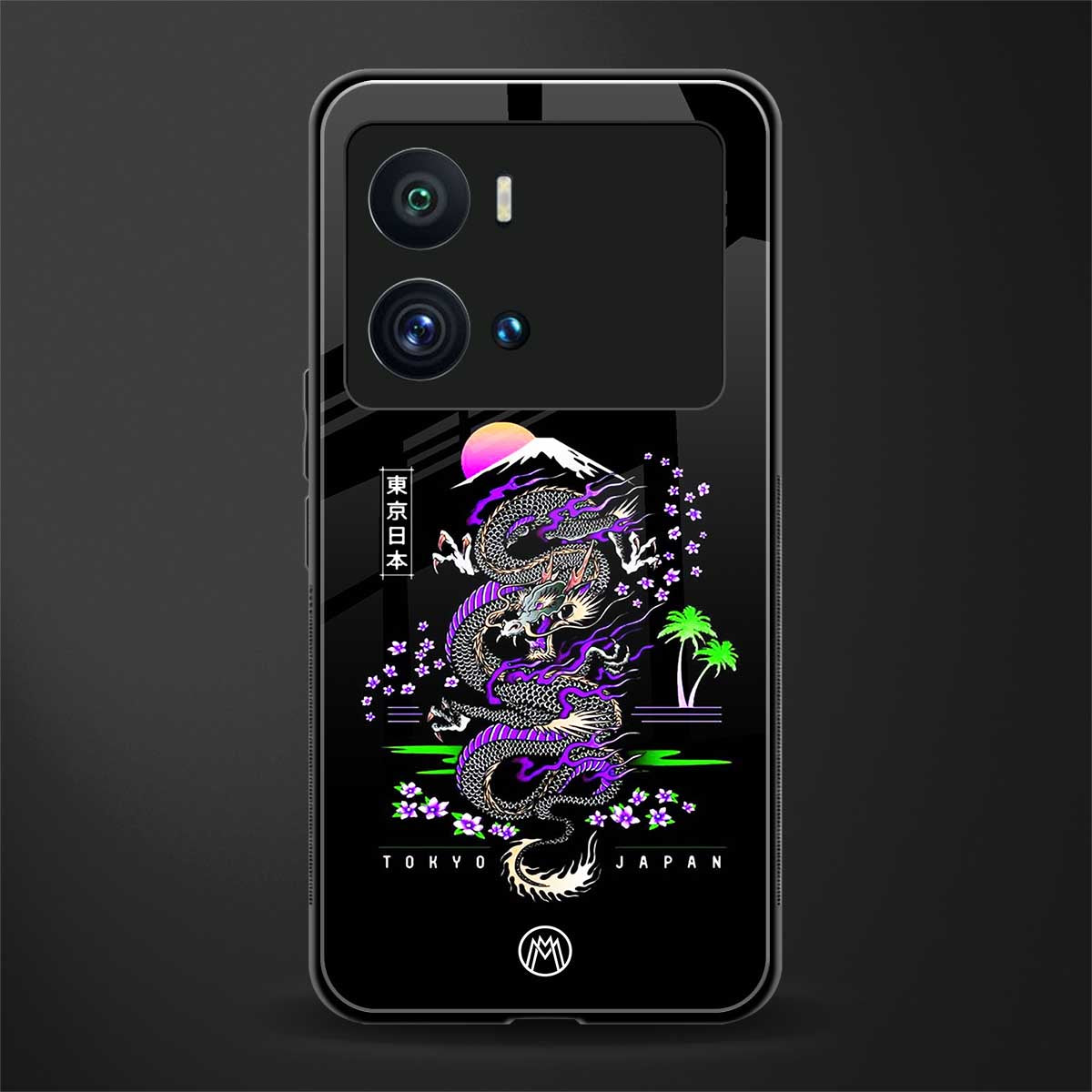 tokyo japan purple dragon black back phone cover | glass case for iQOO 9 Pro