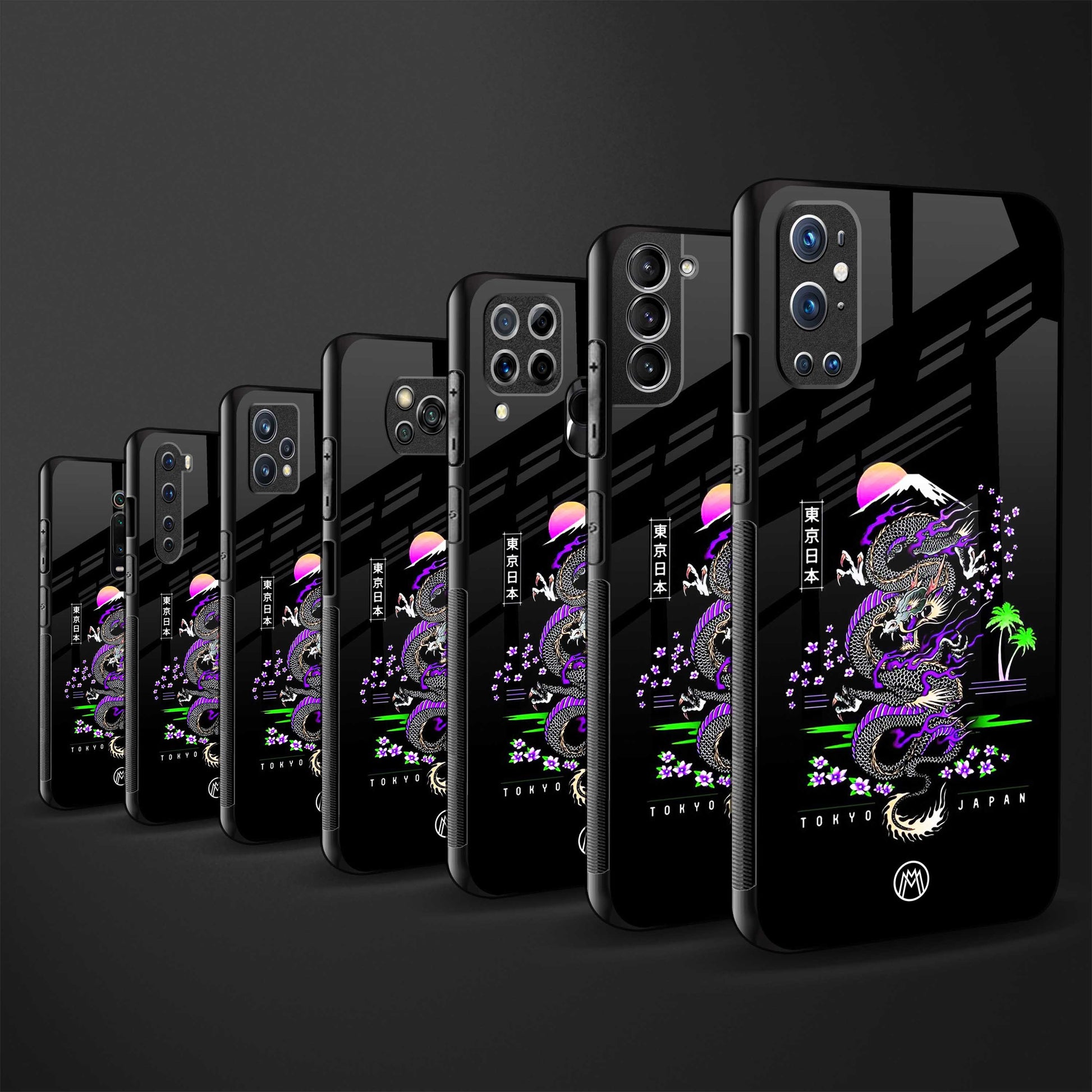 tokyo japan purple dragon black glass case for samsung galaxy a31 image-3