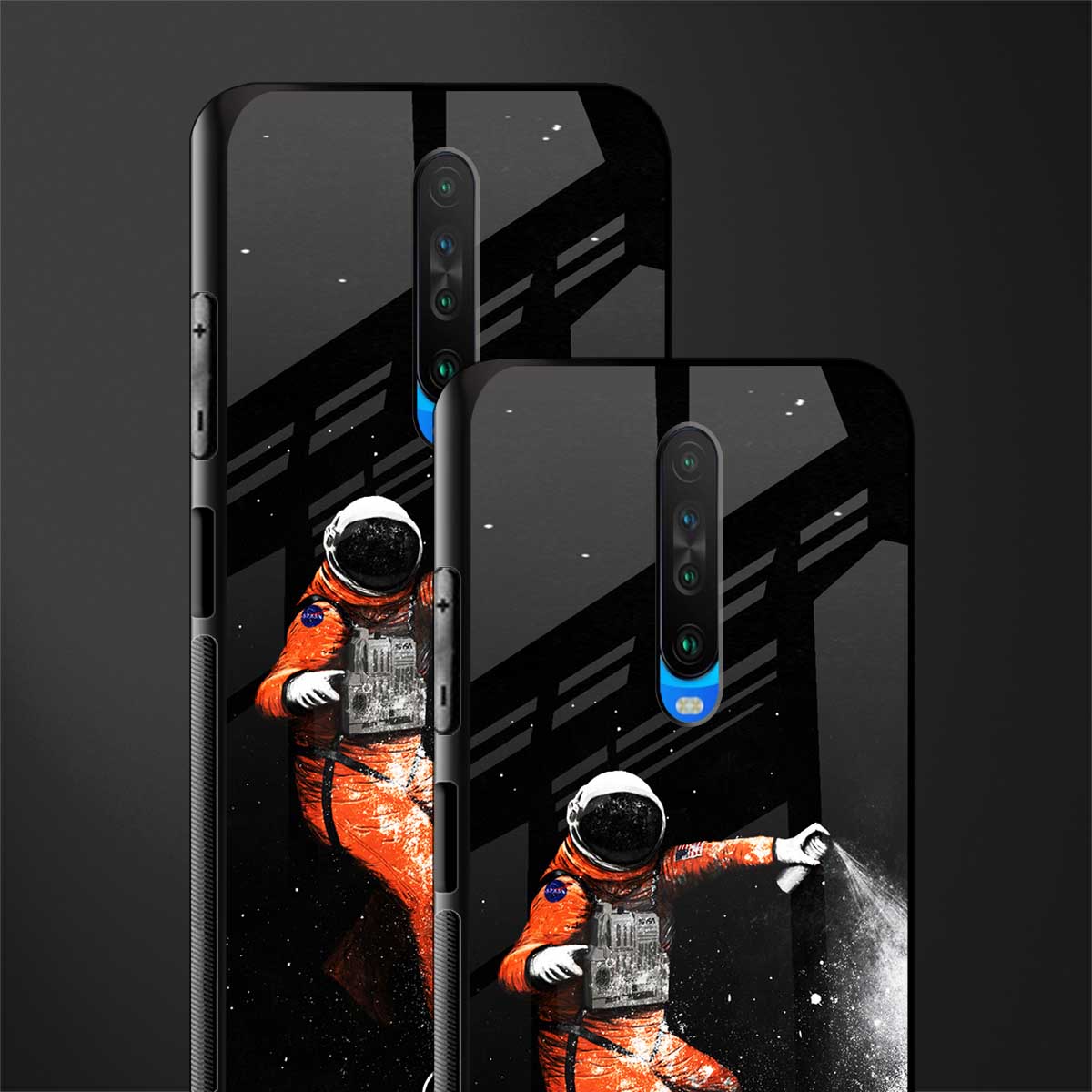 trippy astronaut glass case for poco x2 image-2