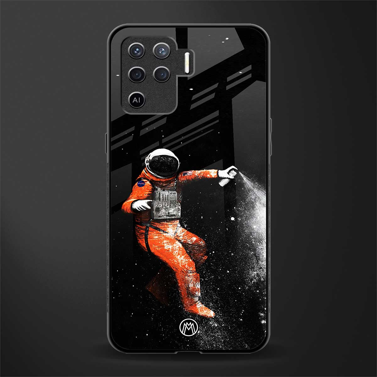 trippy astronaut glass case for oppo f19 pro image