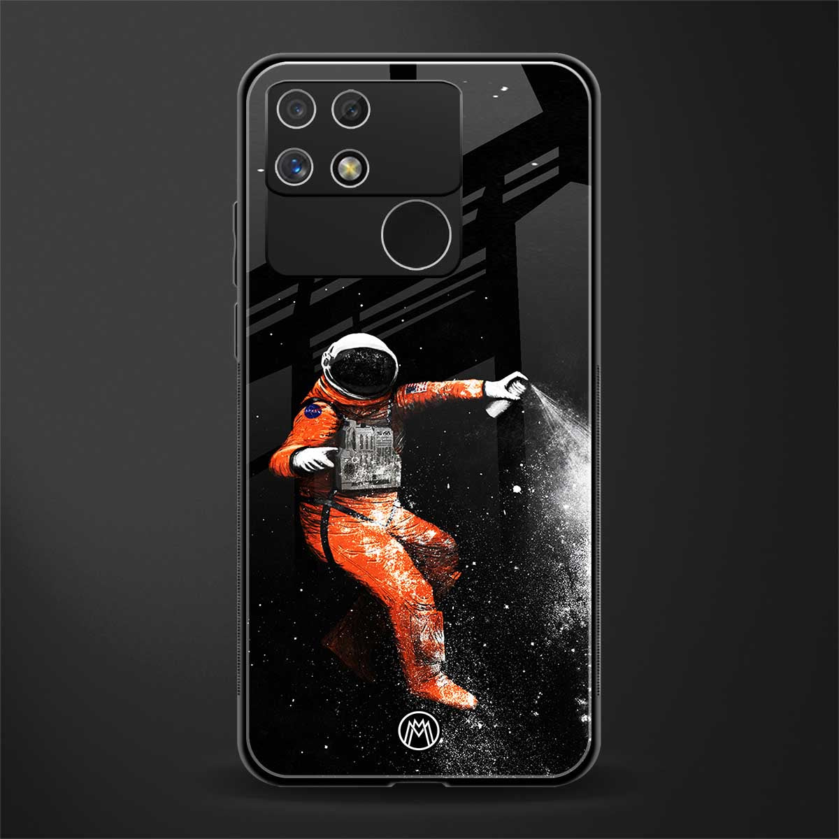 trippy astronaut back phone cover | glass case for realme narzo 50a