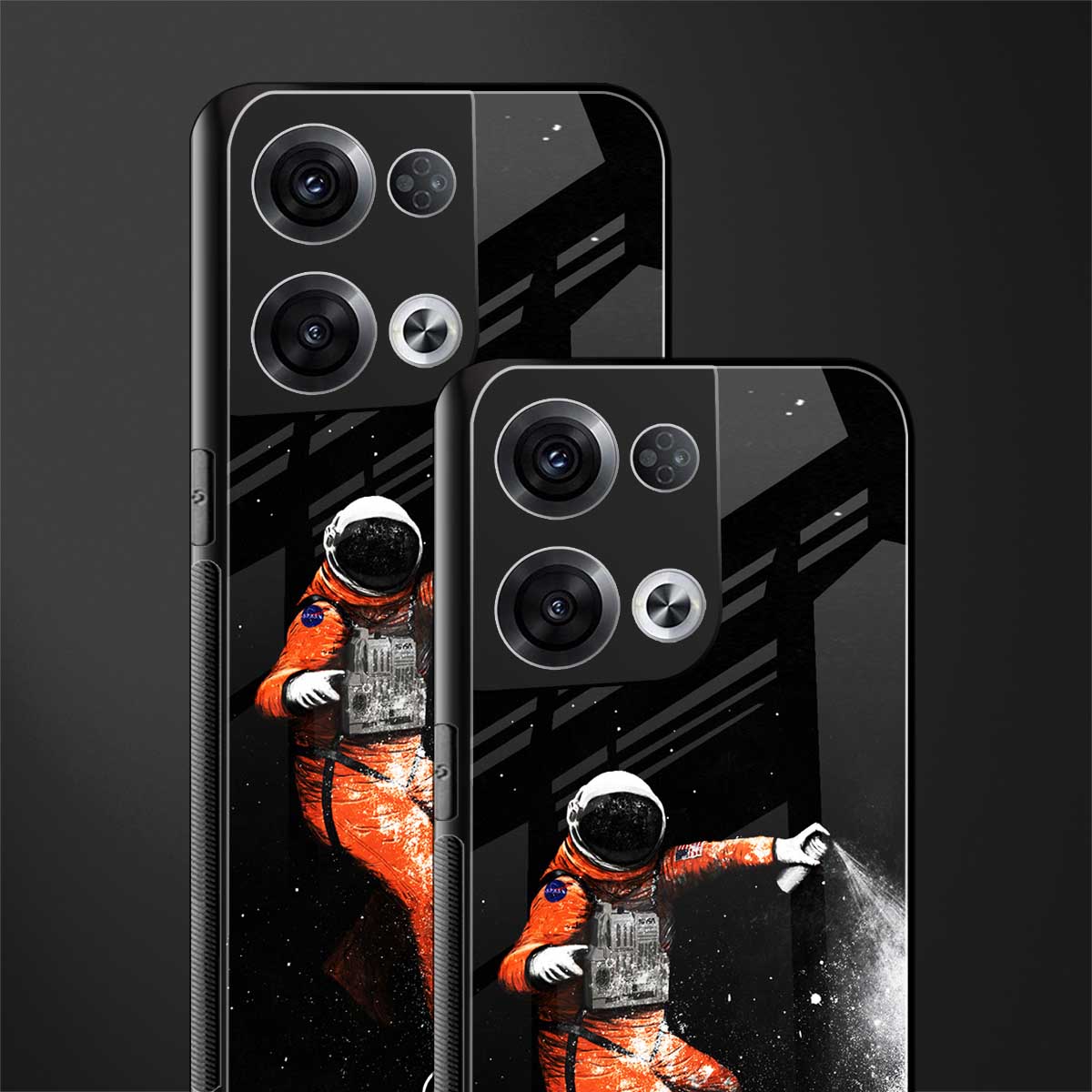 trippy astronaut back phone cover | glass case for oppo reno 8