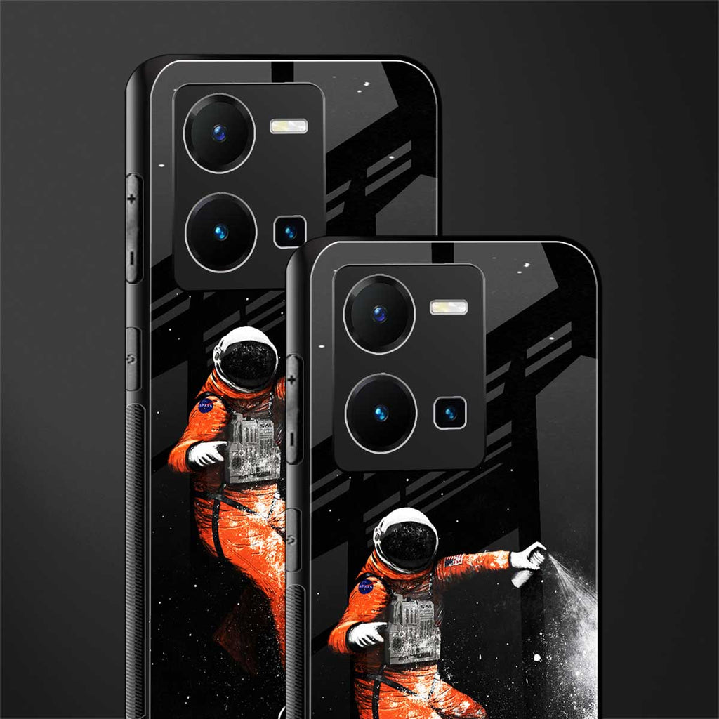 trippy astronaut back phone cover | glass case for vivo y35 4g