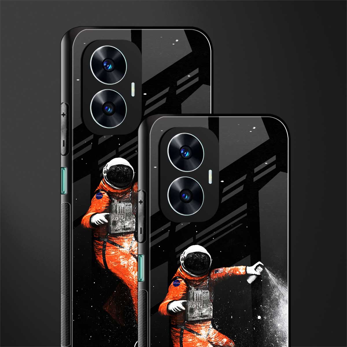 trippy astronaut back phone cover | glass case for realme c55