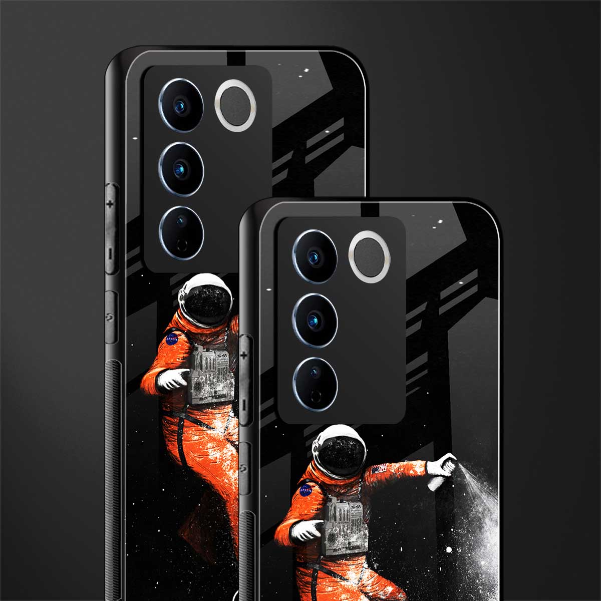 trippy astronaut back phone cover | glass case for vivo v27 pro 5g