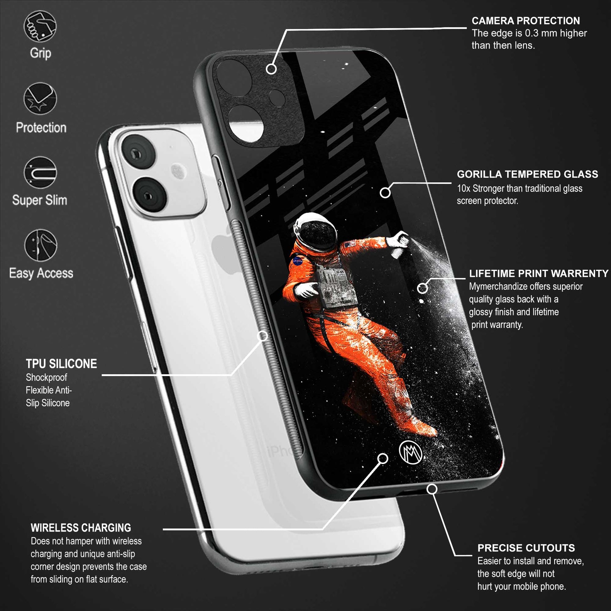 trippy astronaut back phone cover | glass case for redmi note 11 pro plus 4g/5g
