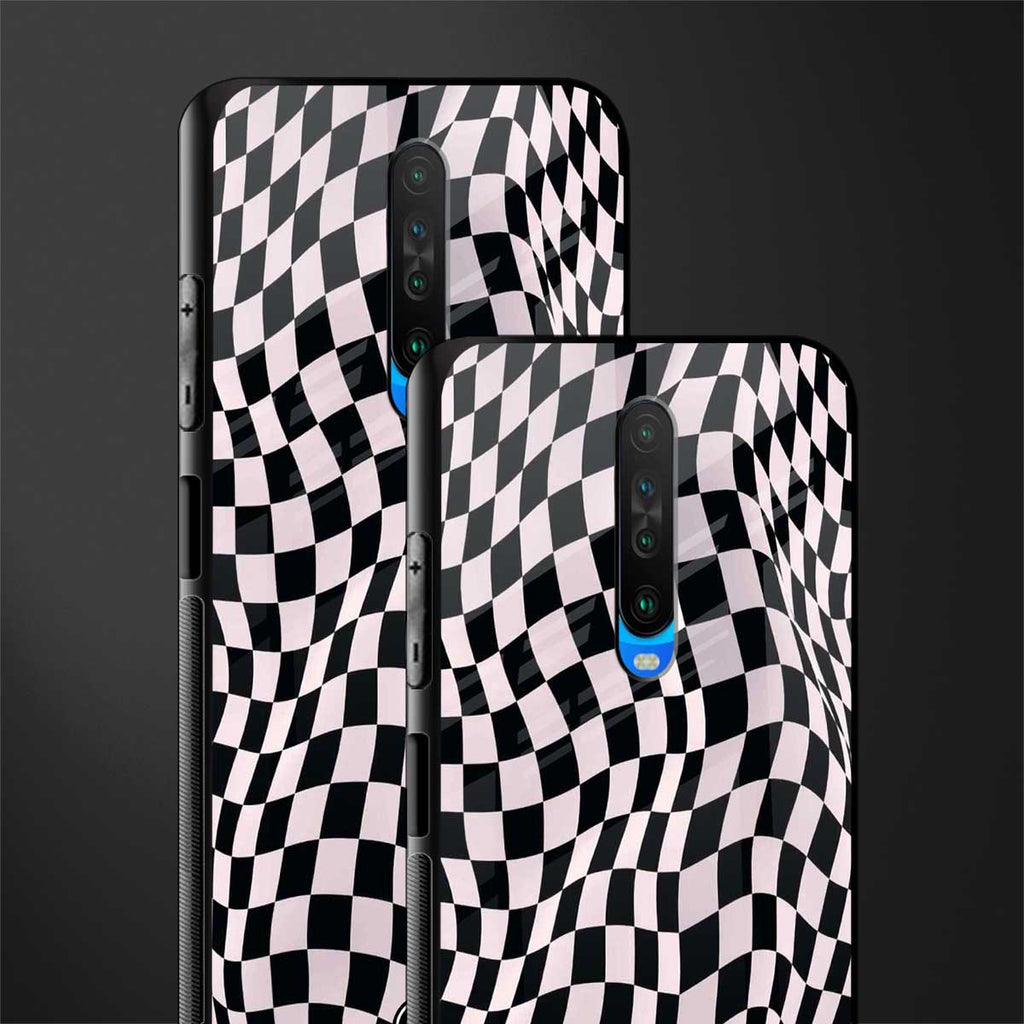 trippy b&w check pattern glass case for poco x2 image-2