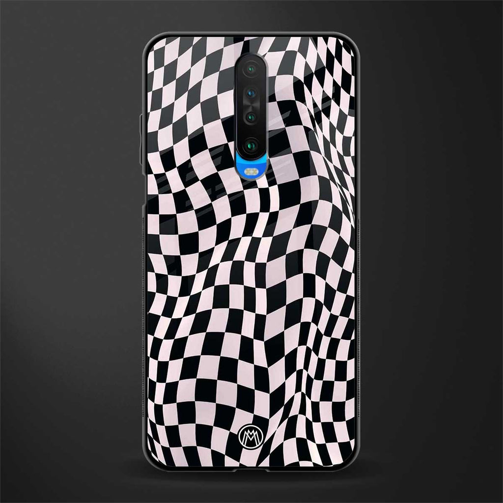 trippy b&w check pattern glass case for poco x2 image