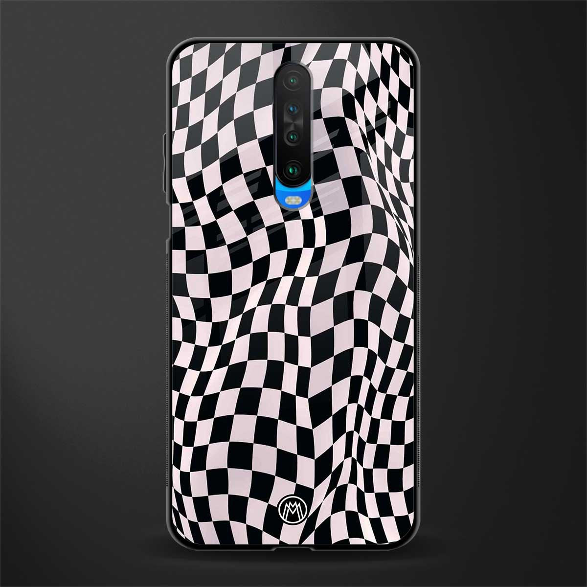 trippy b&w check pattern glass case for poco x2 image