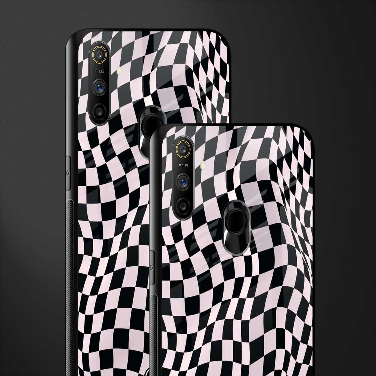 trippy b&w check pattern glass case for realme narzo 20a image-2