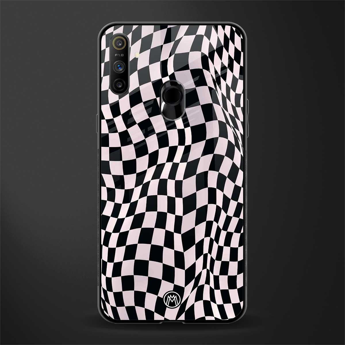 trippy b&w check pattern glass case for realme narzo 10a image
