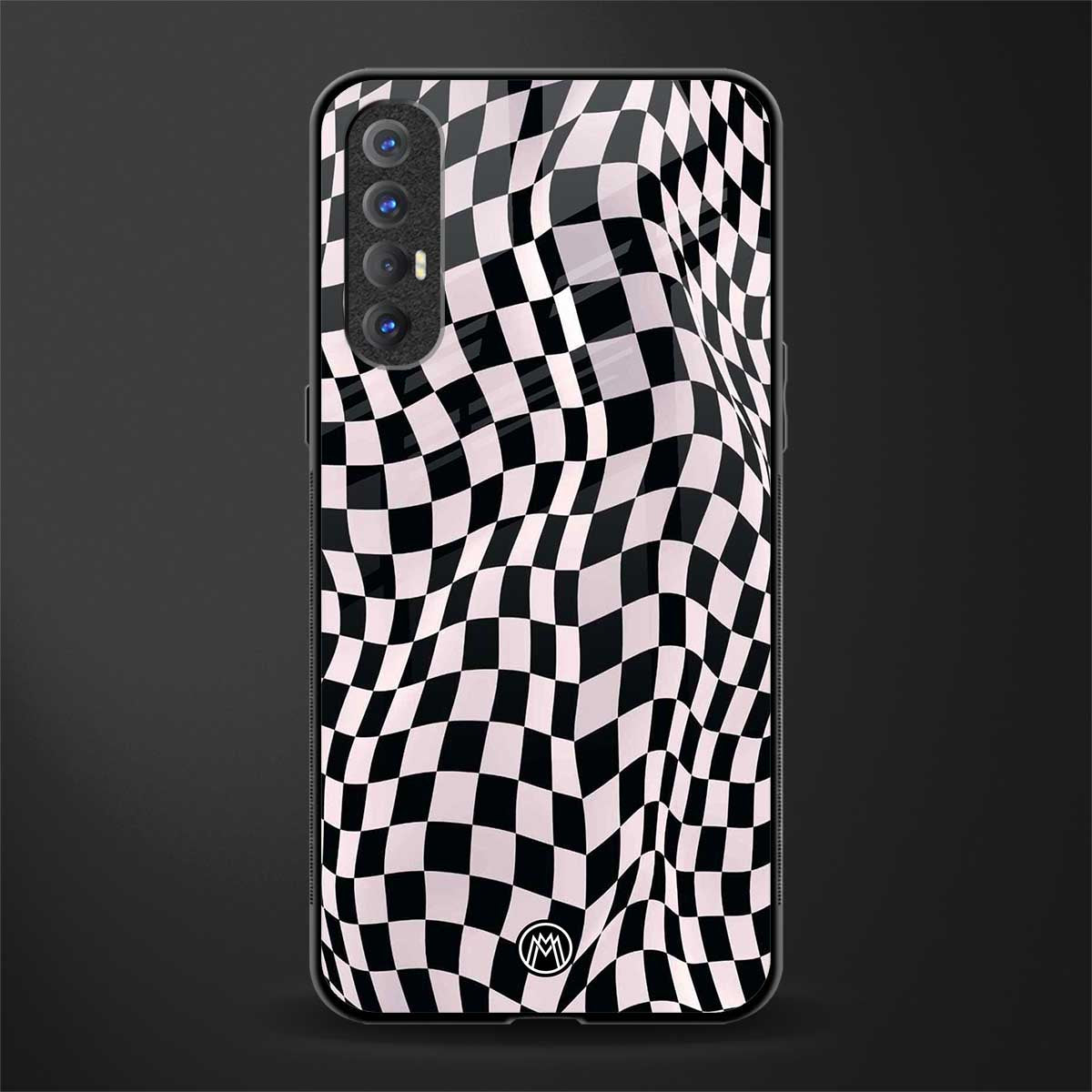 trippy b&w check pattern glass case for oppo reno 3 pro image