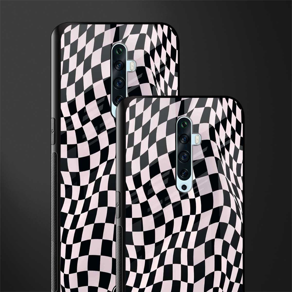 trippy b&w check pattern glass case for oppo reno 2f image-2