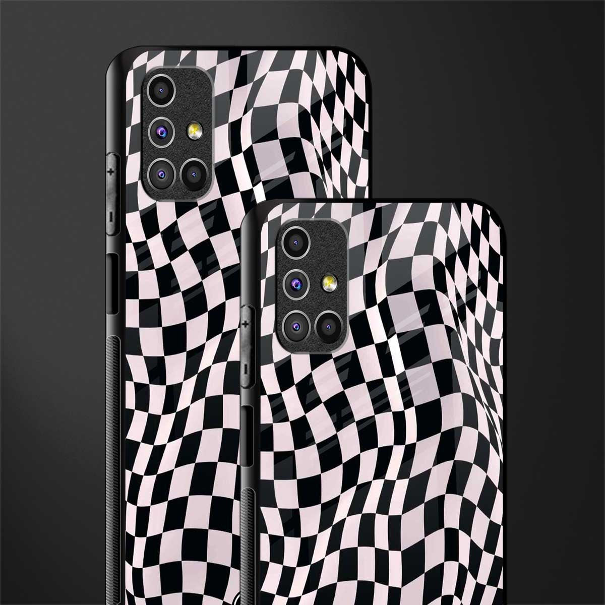 trippy b&w check pattern glass case for samsung galaxy m31s image-2