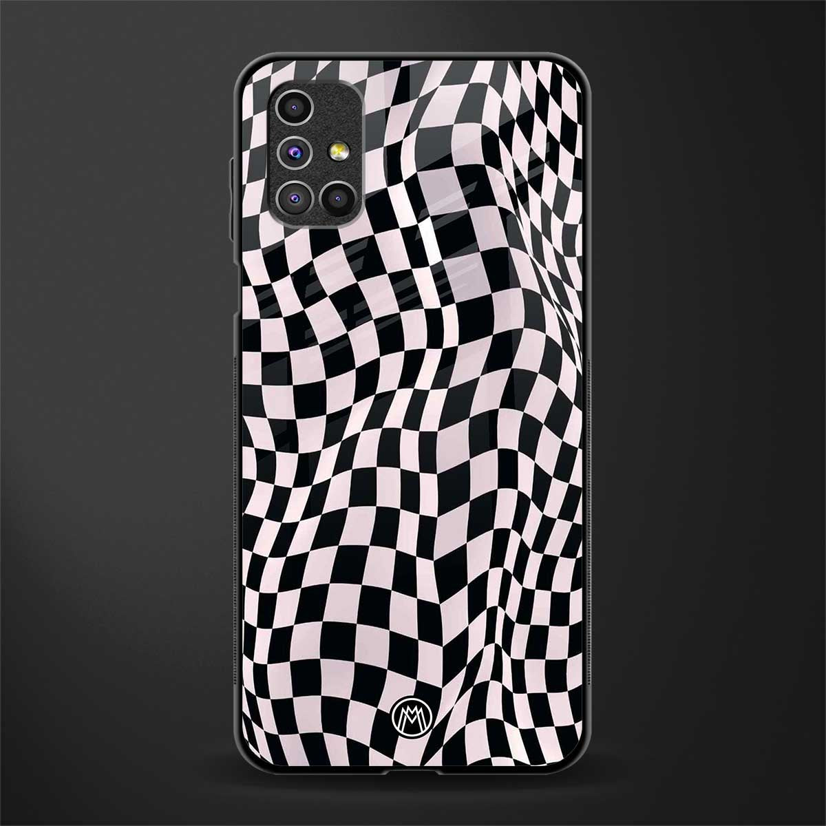 trippy b&w check pattern glass case for samsung galaxy m51 image