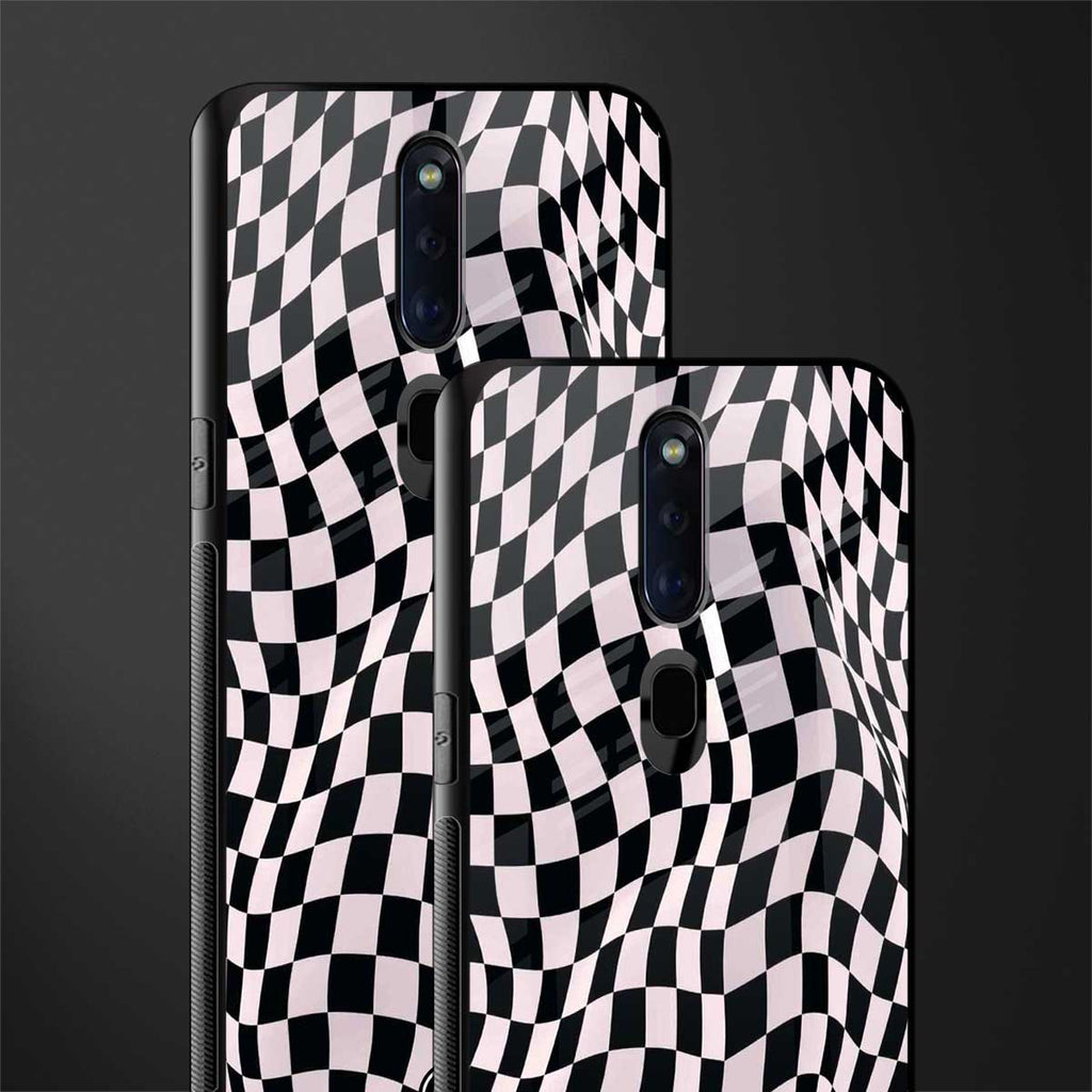 trippy b&w check pattern glass case for oppo f11 pro image-2