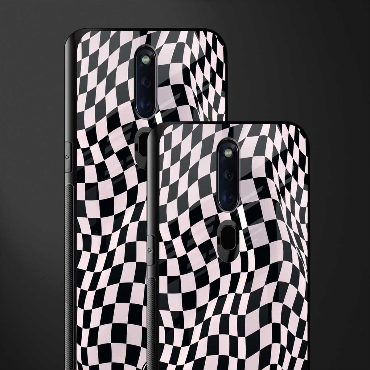 trippy b&w check pattern glass case for oppo f11 pro image-2