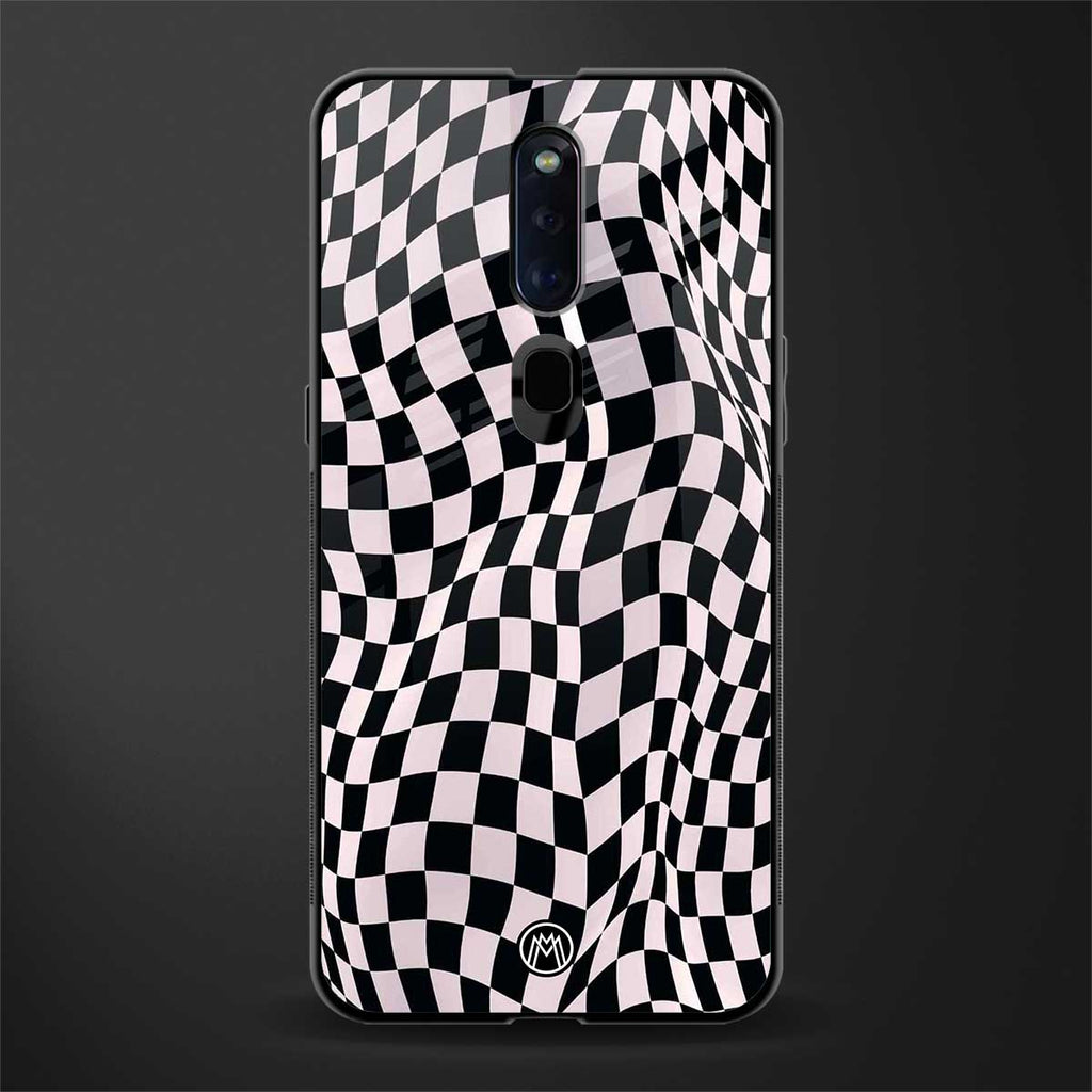 trippy b&w check pattern glass case for oppo f11 pro image