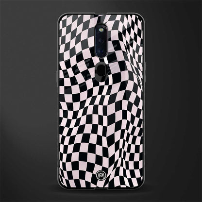 trippy b&w check pattern glass case for oppo f11 pro image