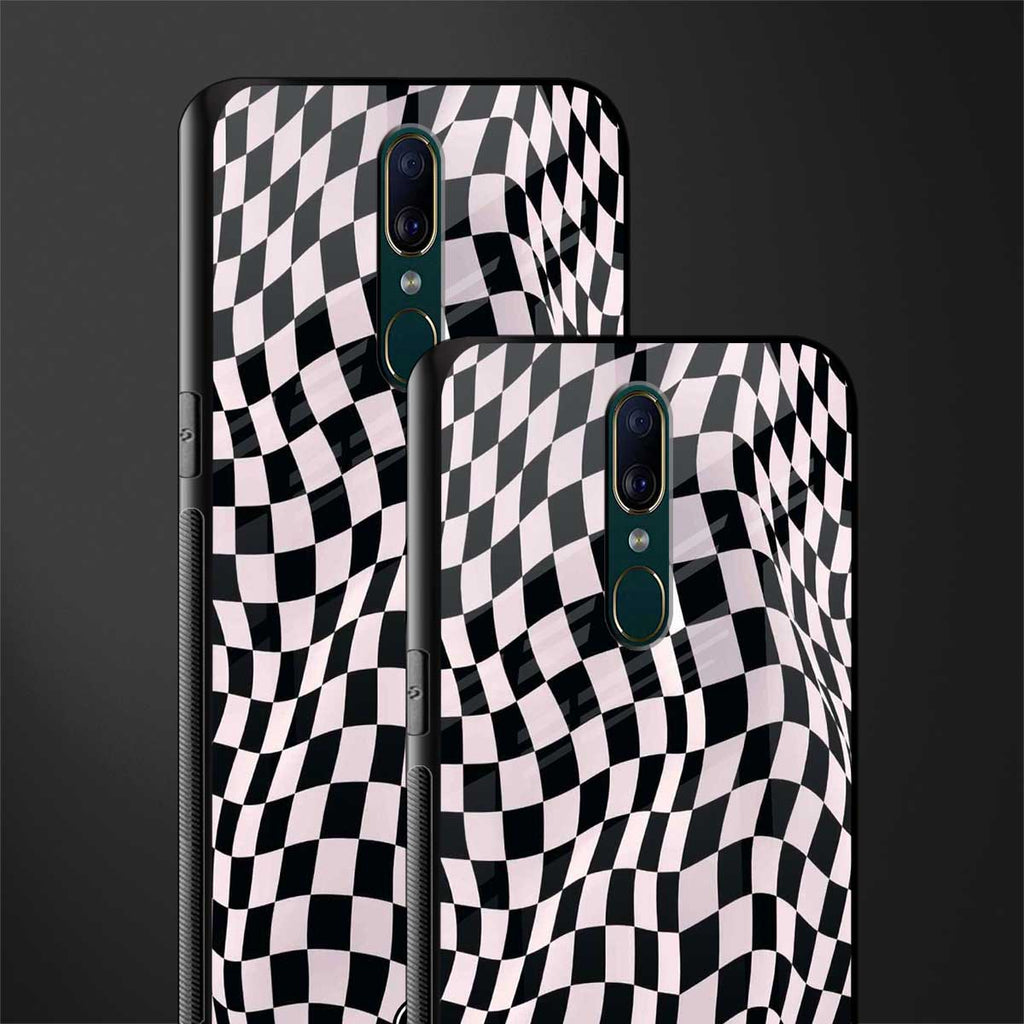 trippy b&w check pattern glass case for oppo f11 image-2