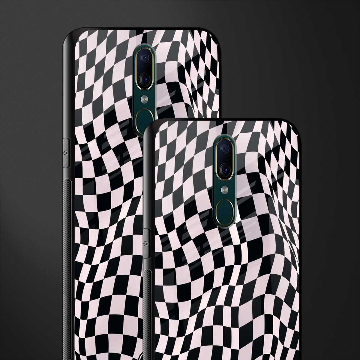 trippy b&w check pattern glass case for oppo f11 image-2