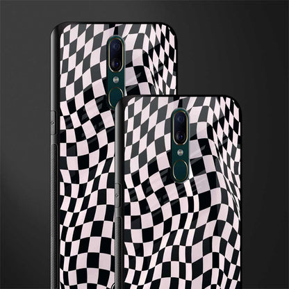 trippy b&w check pattern glass case for oppo f11 image-2