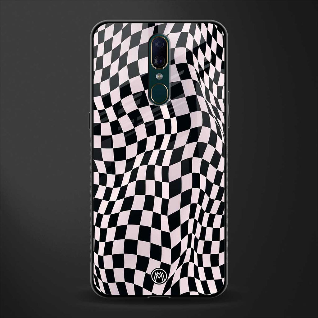 trippy b&w check pattern glass case for oppo a9 image